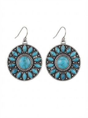Vintage Taxco Mexican Sterling Silver Turquoise Sunflower Dangle Earrings